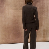 DARK BROWN WOOL WIDE LEG TROUSERS