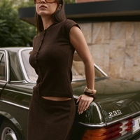WOOL BUTTONED KNIT TOP IN CHOCOLATE