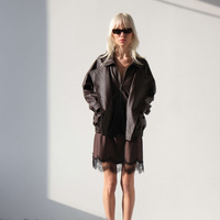 CHOCOLATE FAUX LEATHER OVERSIZED JACKET