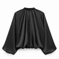SATIN ZIP-UP BOMBER IN BLACK
