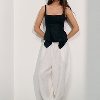 LINEN BALLOON PANTS WITH ANKLE TIES