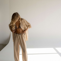 SHEER LINEN SHIRT & WIDE-LEG PANTS SET