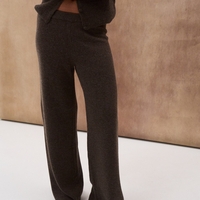DARK BROWN WOOL WIDE LEG TROUSERS