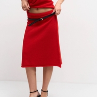WOOL KNIT MIDI SKIRT IN RED