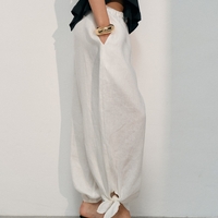 LINEN BALLOON PANTS WITH ANKLE TIES