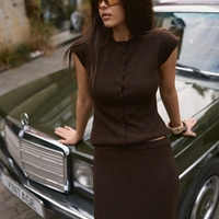 WOOL BUTTONED KNIT TOP IN CHOCOLATE