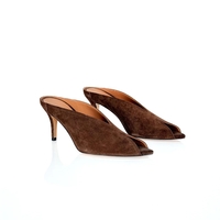 BROWN SUEDE MULE HEELS