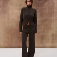 DARK BROWN WOOL HIGH NECK CARDIGAN