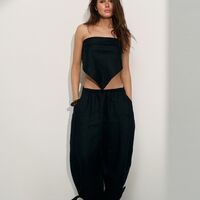 LINEN BALLOON PANTS WITH ANKLE TIES