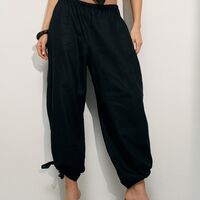 LINEN BALLOON PANTS WITH ANKLE TIES