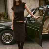 WOOL BUTTONED KNIT TOP IN CHOCOLATE
