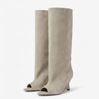 BEIGE SUEDE PEEP TOE BOOTS
