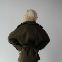 SHORT DOUBLE-BREASTED TRENCH COAT IN OLIVE GREEN