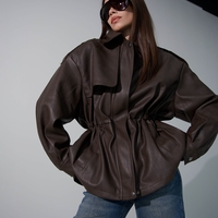 FAUX LEATHER DRAWSTRING JACKET