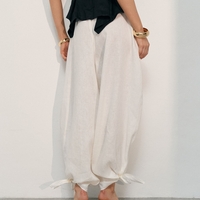 LINEN BALLOON PANTS WITH ANKLE TIES