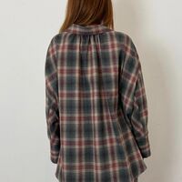 PLAID SHIRT & BRALETTE SET IN GREY & BURGUNDY
