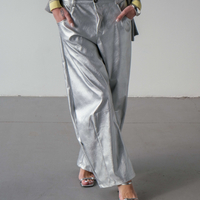SILVER METALLIC WIDE-LEG PANTS