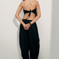 LINEN BALLOON PANTS WITH ANKLE TIES