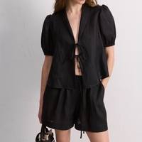 BLACK LINEN SHORTS