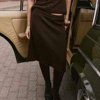 WOOL KNIT MIDI SKIRT IN CHOCOLATE