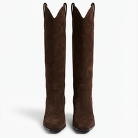SUEDE WESTERN KNEE-HIGH BOOTS IN DARK BROWN