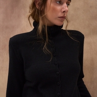BLACK WOOL HIGH NECK CARDIGAN