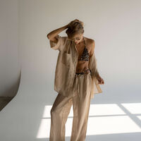 SHEER LINEN SHIRT & WIDE-LEG PANTS SET