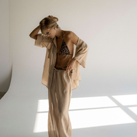 SHEER LINEN SHIRT & WIDE-LEG PANTS SET
