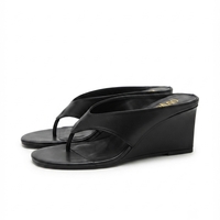 BLACK WEDGE THONG SANDALS