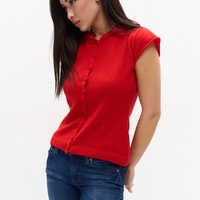 WOOL HOODED BUTTONED KNIT TOP IN RED