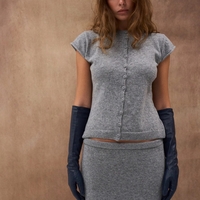 WOOL BUTTONED KNIT TOP IN GREY