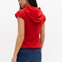 WOOL HOODED BUTTONED KNIT TOP IN RED
