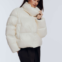 WHITE SHORT DOWN JACKET WITH ASYMMETRICAL COLLAR