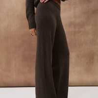 DARK BROWN WOOL WIDE LEG TROUSERS
