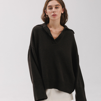 DARK BROWN WOOL POLO SWEATER