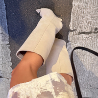 BEIGE SUEDE PEEP TOE BOOTS