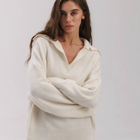 IVORY WOOL POLO SWEATER