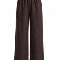BROWN LINEN WIDE-LEG PANTS