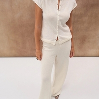 WOOL BUTTONED KNIT TOP IN IVORY