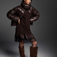 BROWN SHORT DOWN JACKET WITH ASYMMETRICAL COLLAR