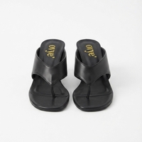 BLACK WEDGE THONG SANDALS