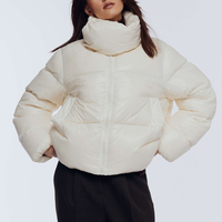 WHITE SHORT DOWN JACKET WITH ASYMMETRICAL COLLAR