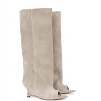 BEIGE SUEDE PEEP TOE BOOTS