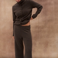 DARK BROWN WOOL HIGH NECK CARDIGAN