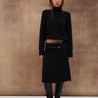 BLACK KNIT MIDI SKIRT