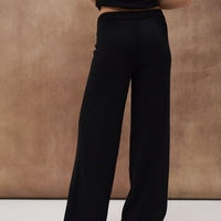 BLACK WOOL WIDE LEG TROUSERS
