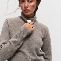 GREY WOOL HIGH NECK CARDIGAN