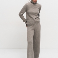 GREY WOOL WIDE LEG TROUSERS