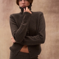 DARK BROWN WOOL HIGH NECK CARDIGAN