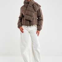 CHECK CLOTH DOWN JACKET WITH SCARF